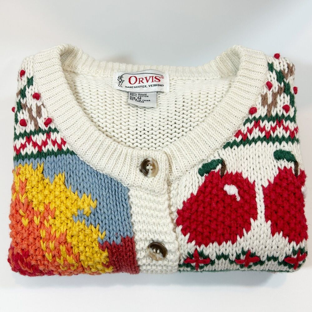 Orvis Harvest Fall Pumpkin Holiday Sweater Vest Cotton Size Medium - Picture 2 of 13